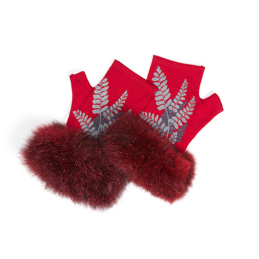 NZ Fern Design Possum Fingerless Gloves